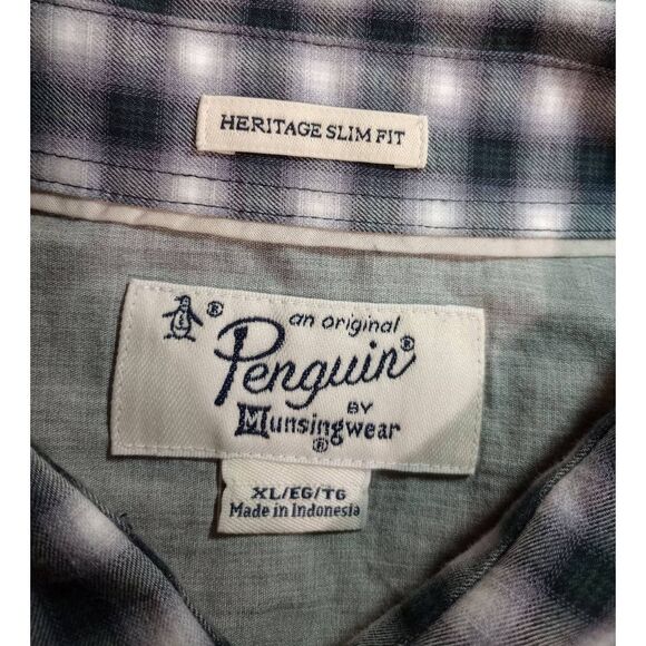 Penguin Shirt Men's Extra Large Gray Gingham - Picture 5 of 7
